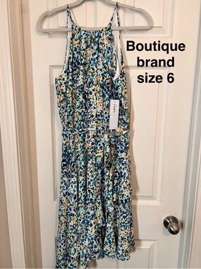 Floral Halter Sundress in Blue, Green & Yellow
